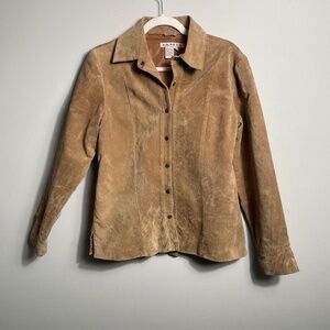 A.M.I.- 100% Leather Suede Jacket, Snap Front Closure, Size Med, Camel Color